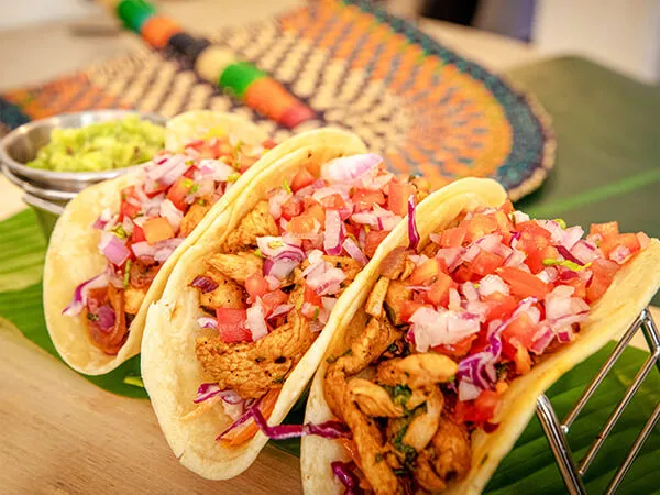Gourmet chicken tacos at Palacina Bistro